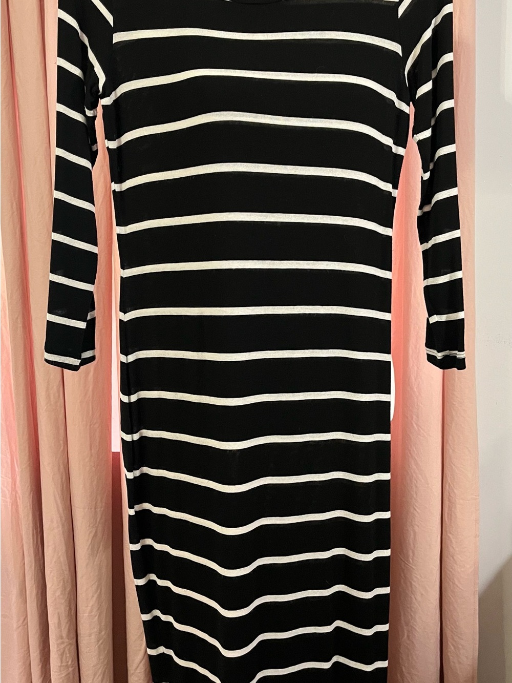 Splendid Black & White Striped Long Sleeve Body-con Dress